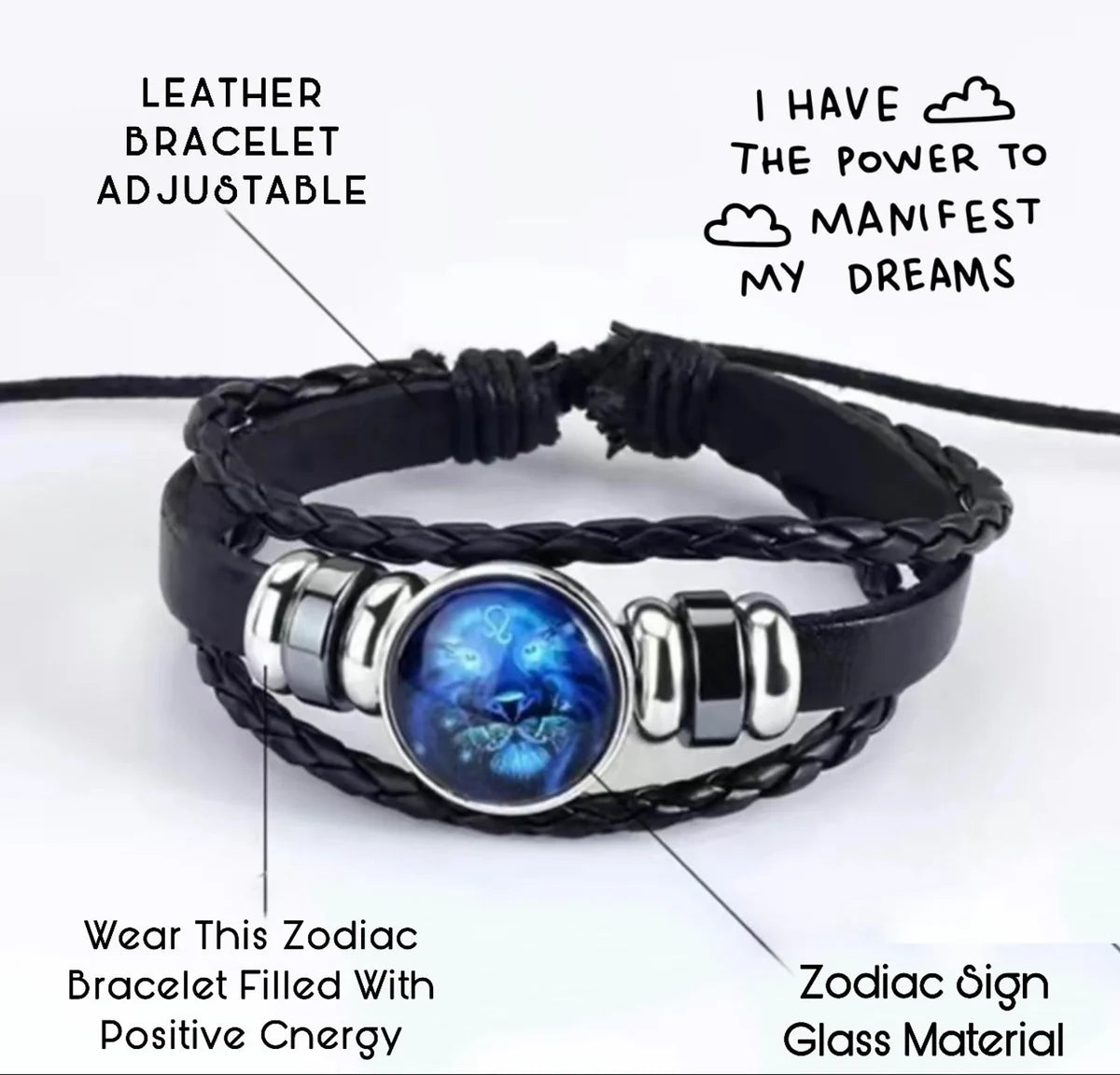 Sign Adjustable Zodiac Sign Powerful Manifestation Bracelet with Free Essence Spray (Energized)